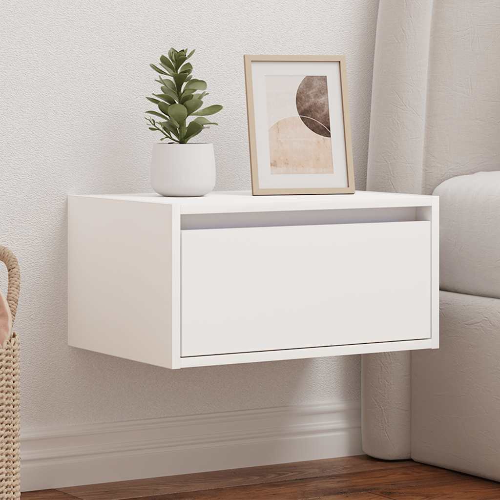 Wall Bedside Table with LED Lights White