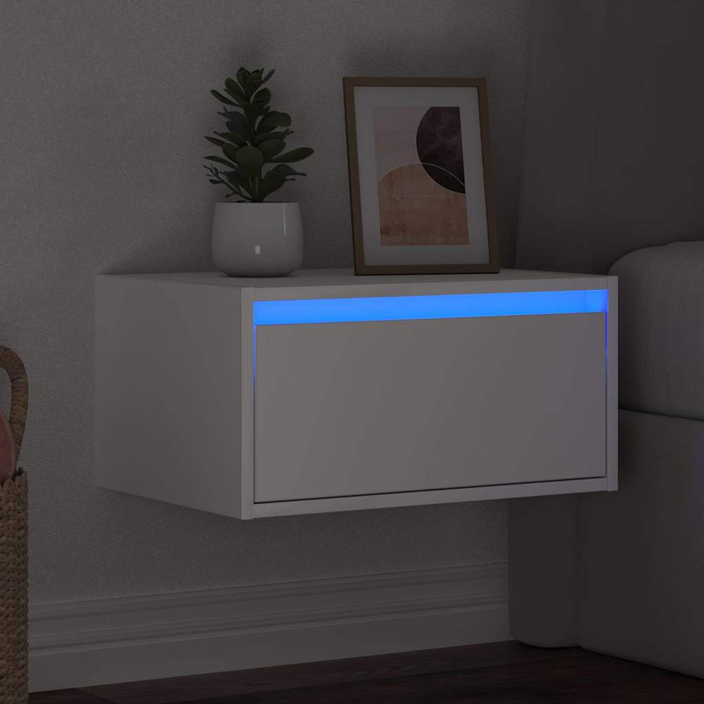 Wall Bedside Table with LED Lights White