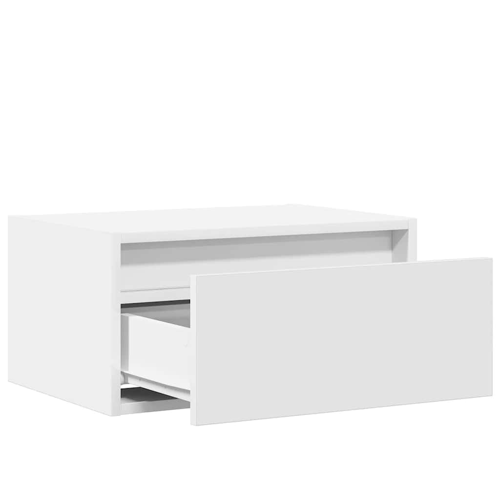 Wall Bedside Table with LED Lights White