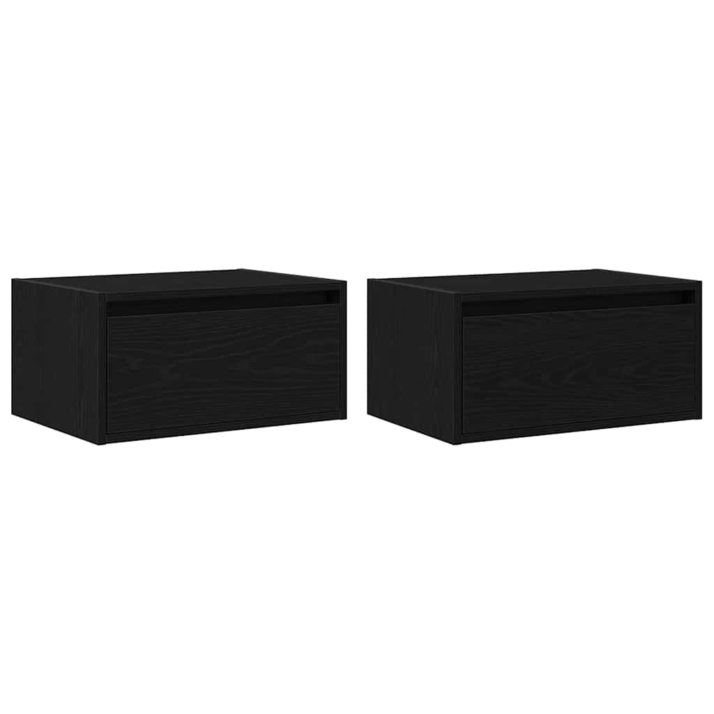 Wall-mounted bedside tables with LED lights, 2 pieces, black oak look