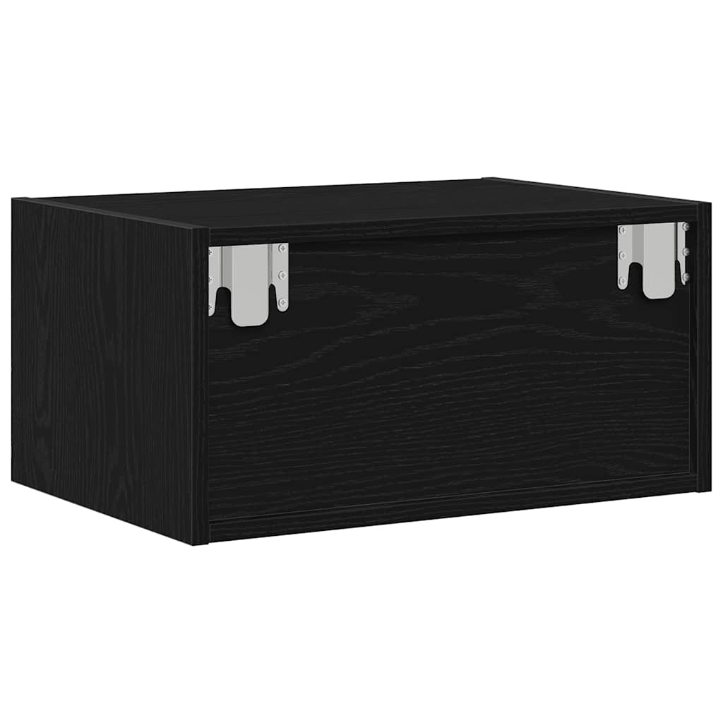 Wall-mounted bedside tables with LED lights, 2 pieces, black oak look