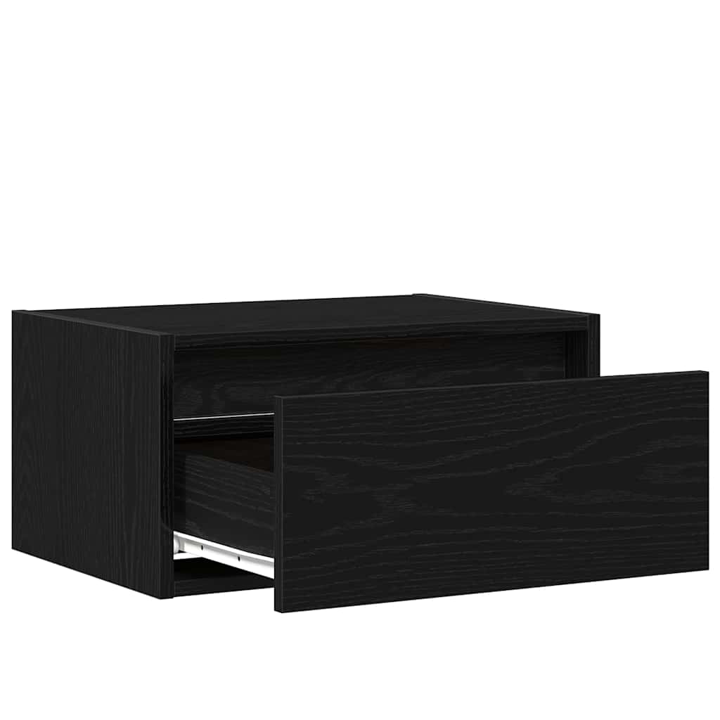 Wall-mounted bedside tables with LED lights, 2 pieces, black oak look