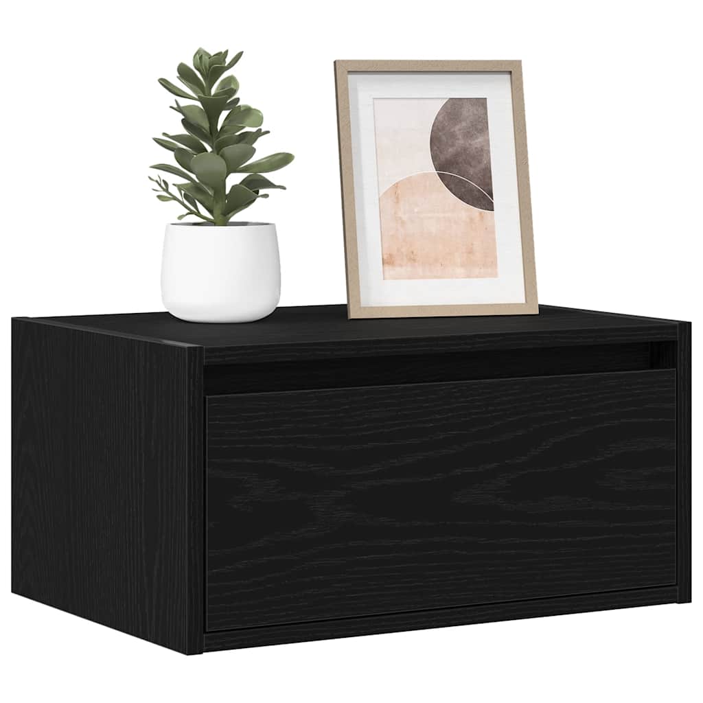 Wall-mounted bedside tables with LED lights, 2 pieces, black oak look