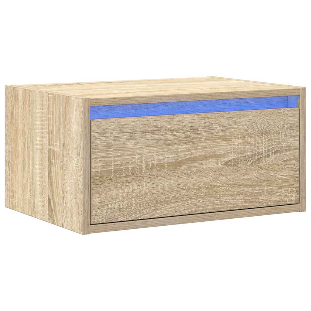 Wall-mounted bedside table with LED lights Sonoma oak