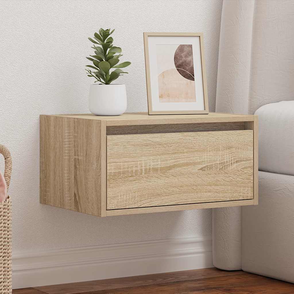 Wall-mounted bedside table with LED lights Sonoma oak