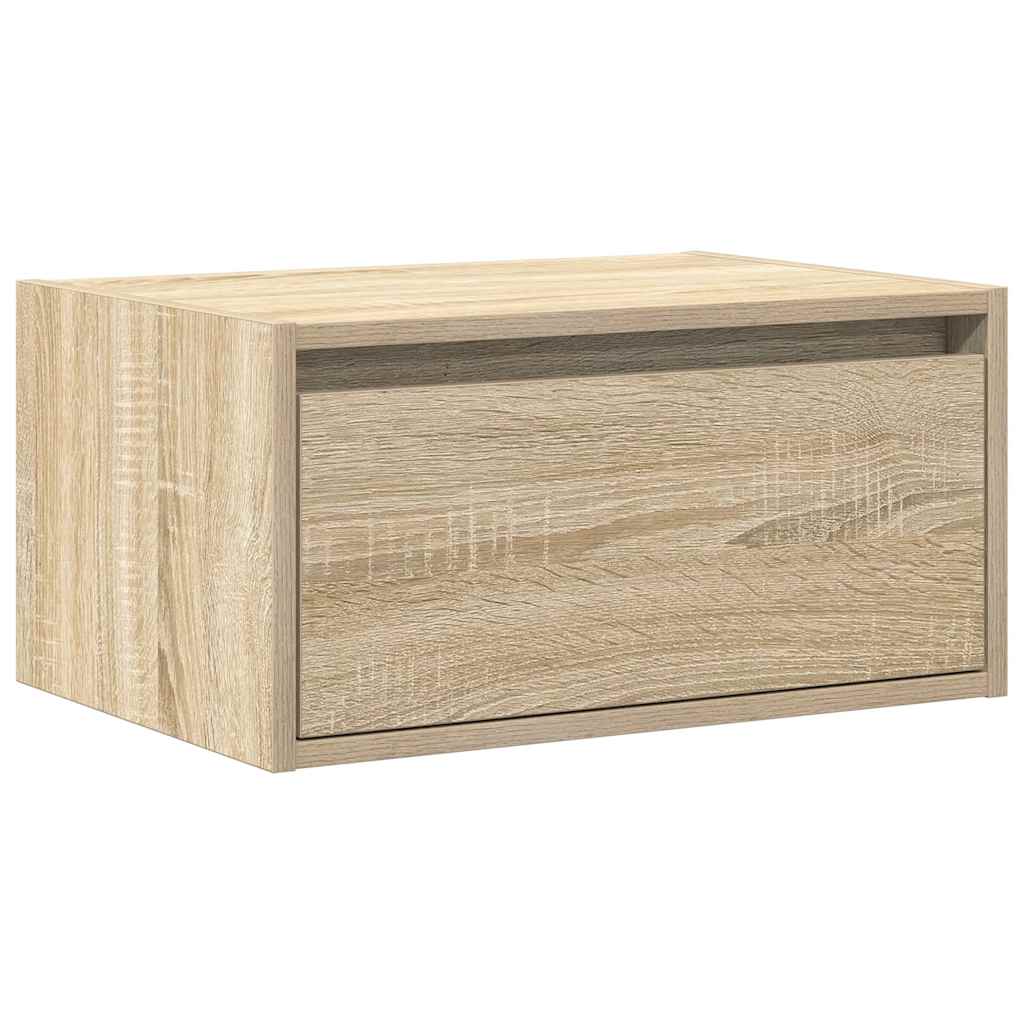 Wall-mounted bedside table with LED lights Sonoma oak