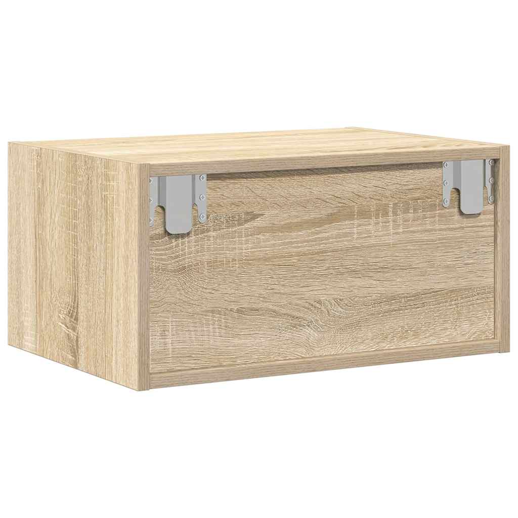 Wall-mounted bedside table with LED lights Sonoma oak