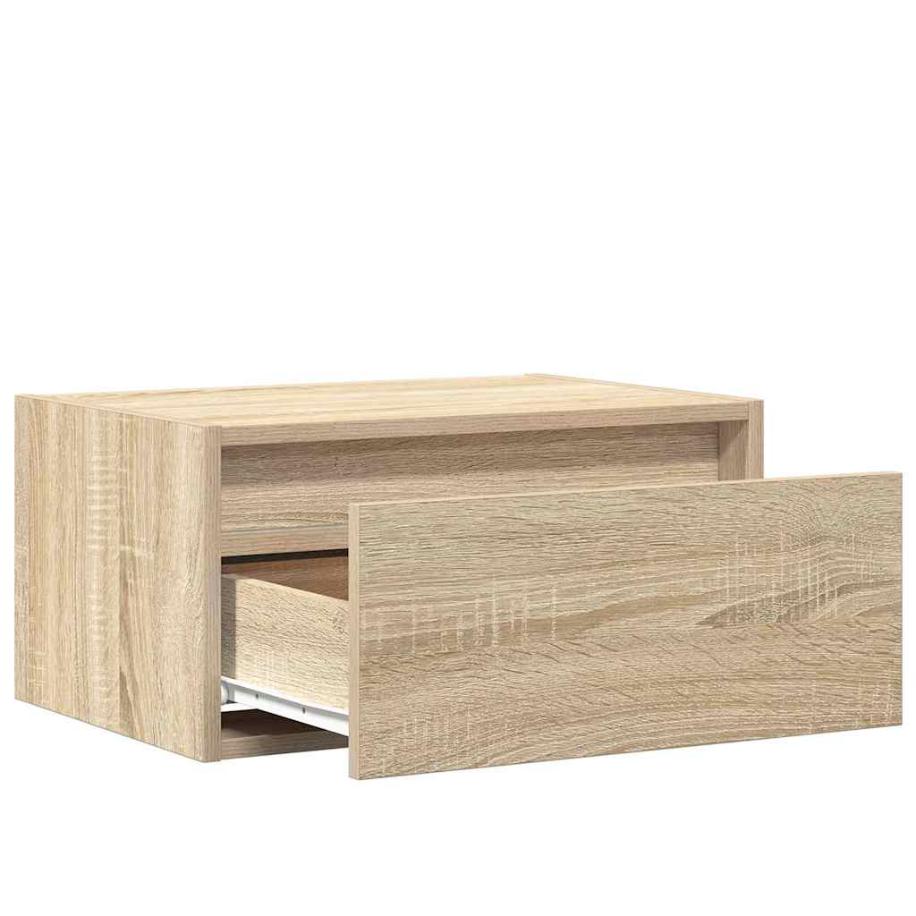 Wall-mounted bedside table with LED lights Sonoma oak