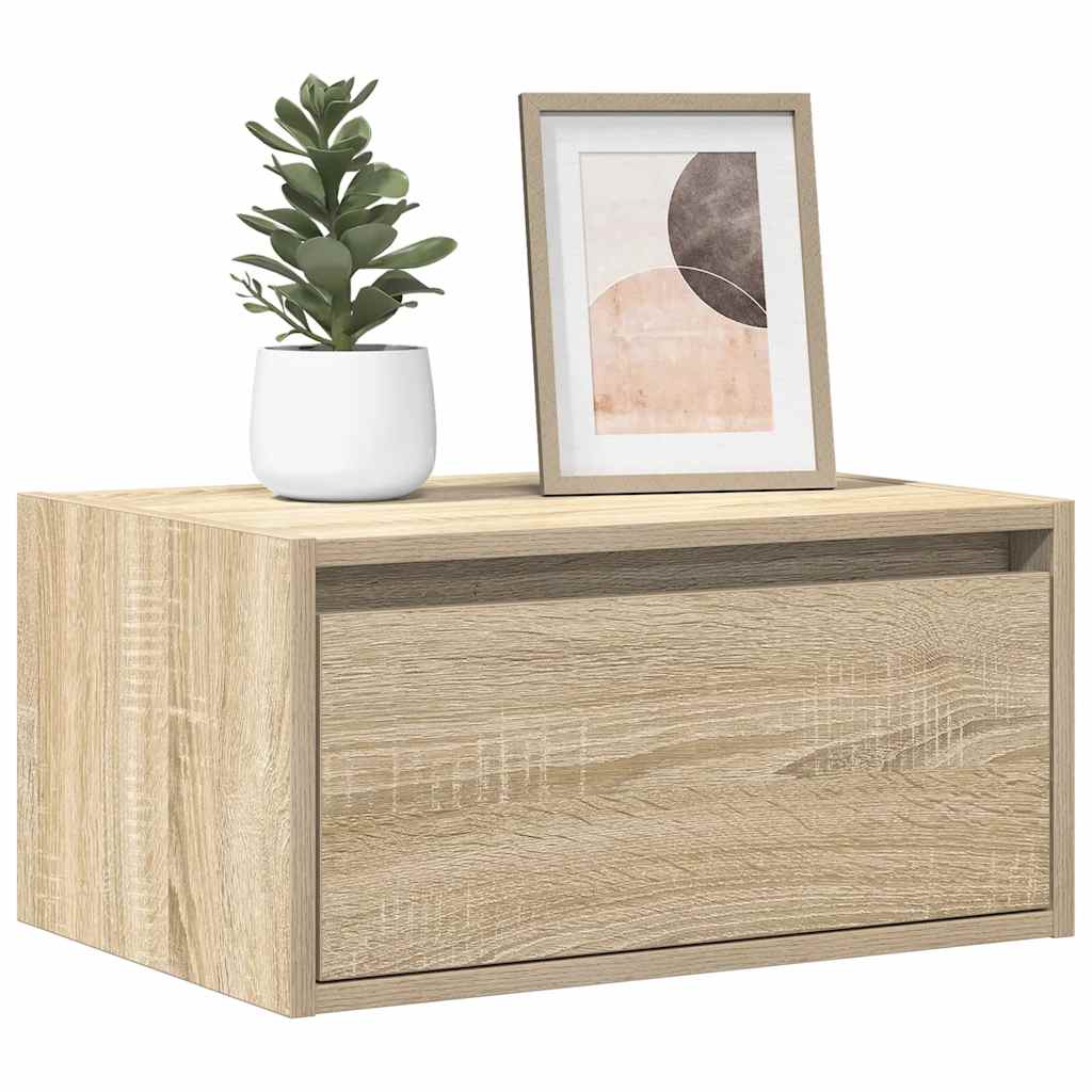 Wall-mounted bedside table with LED lights Sonoma oak