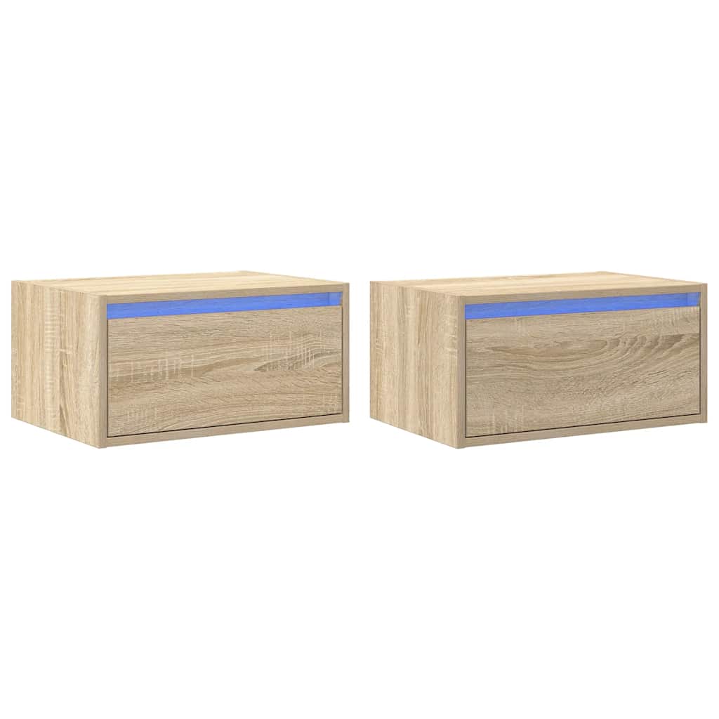 Wall-mounted bedside tables with LED lights 2 pcs. Sonoma oak