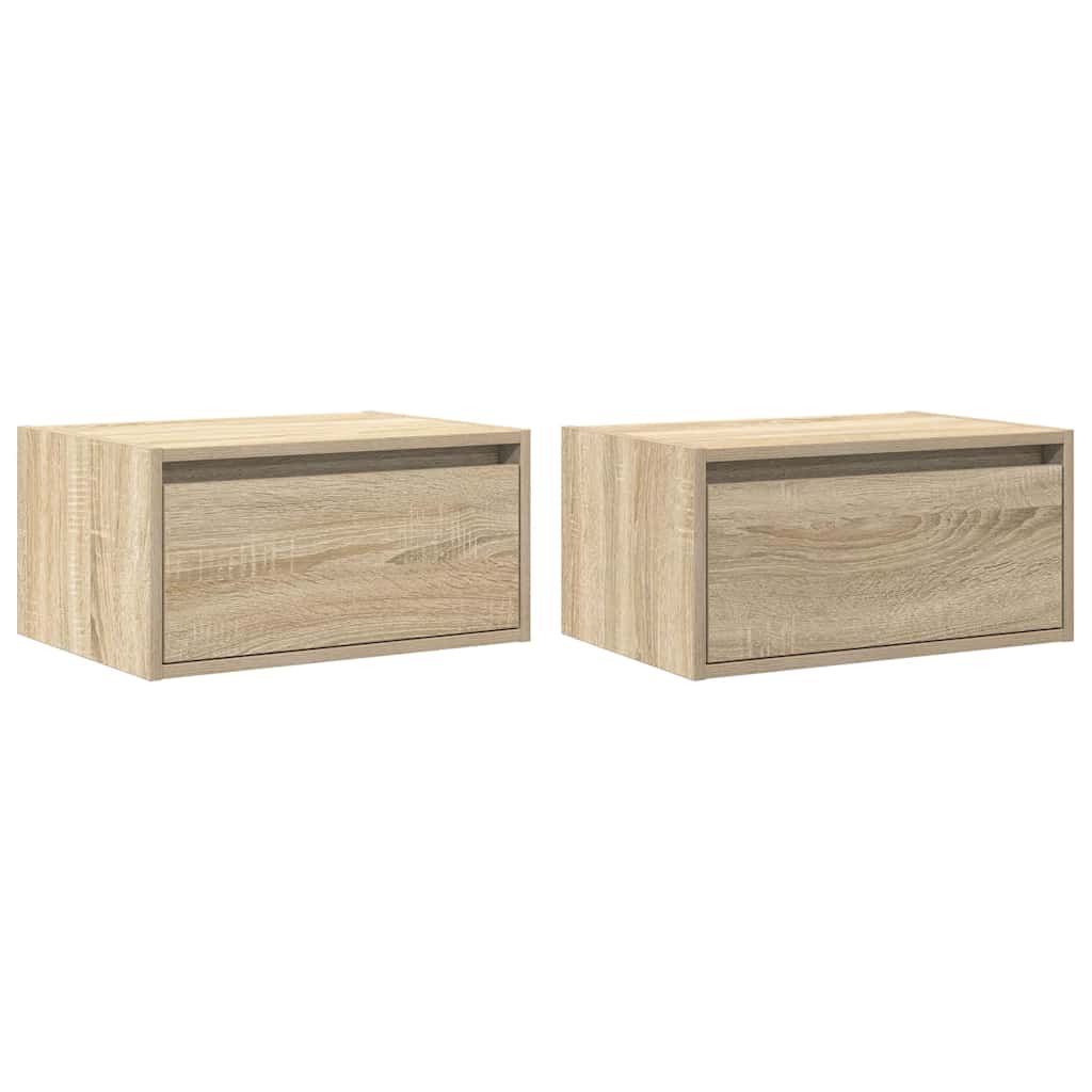 Wall-mounted bedside tables with LED lights 2 pcs. Sonoma oak