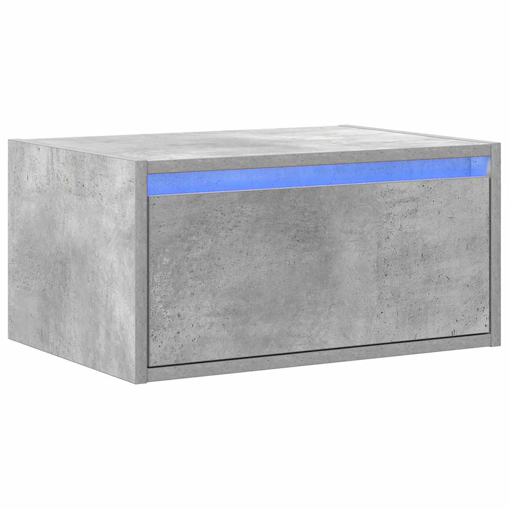 Wall-mounted bedside table with LED lights concrete gray