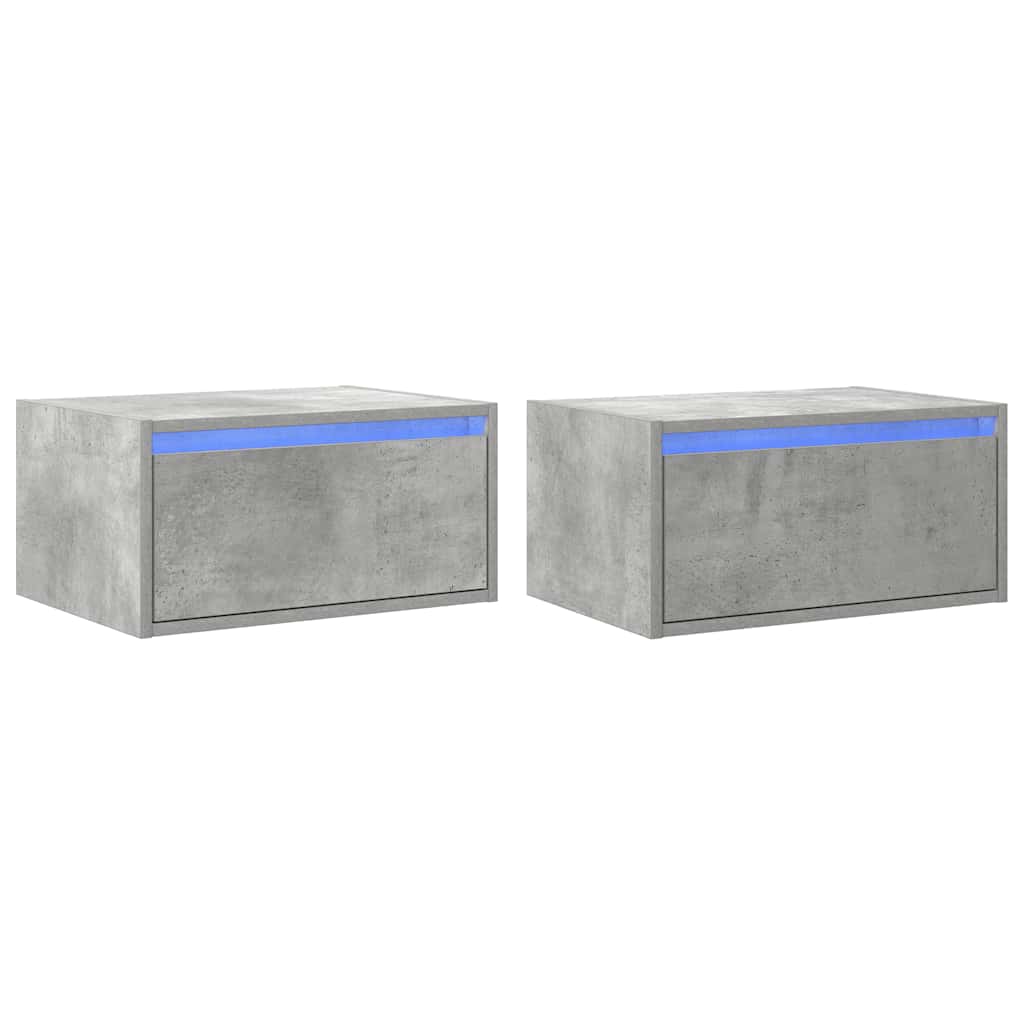 Wall-mounted bedside tables with LED lights 2 pcs. Concrete grey