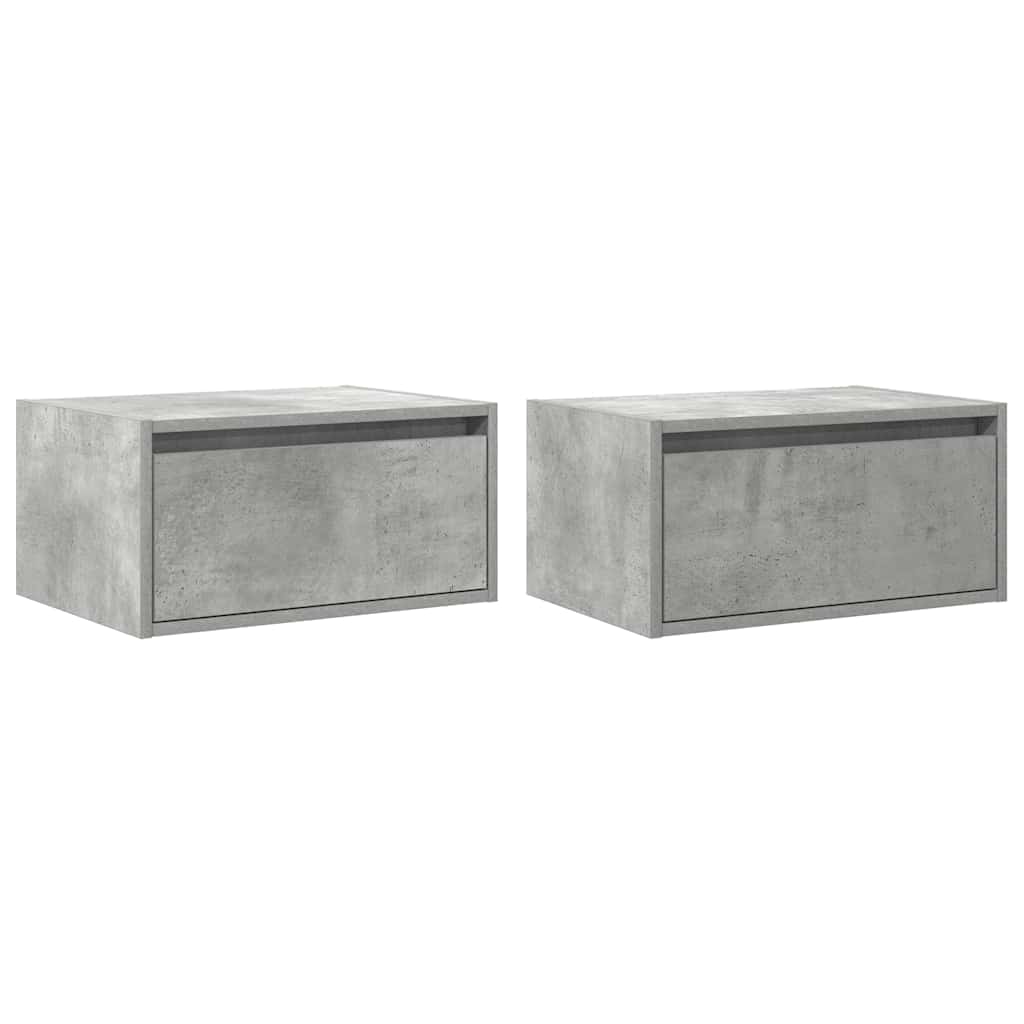 Wall-mounted bedside tables with LED lights 2 pcs. Concrete grey
