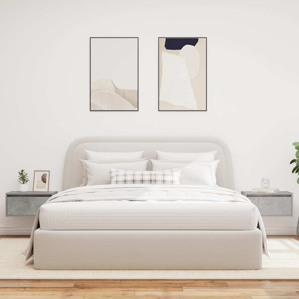 Wall-mounted bedside tables with LED lights 2 pcs. Concrete grey