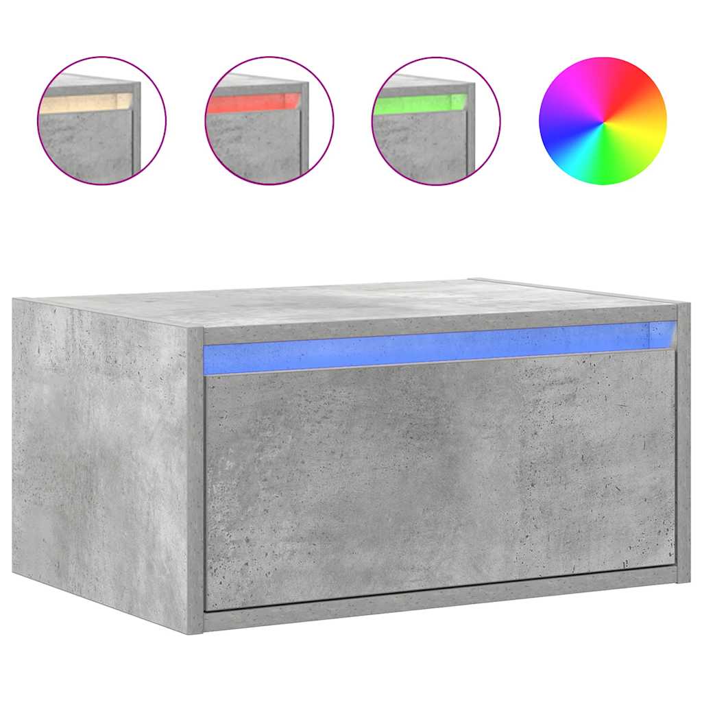 Wall-mounted bedside tables with LED lights 2 pcs. Concrete grey