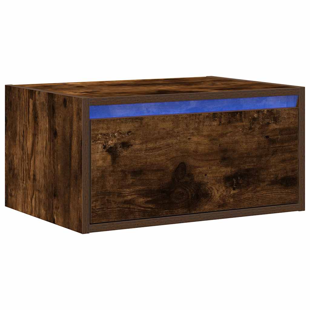 Table de chevet murale avec lumières LED chêne fumé