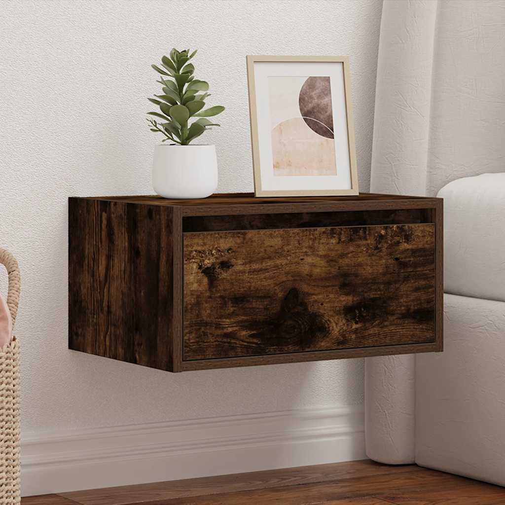 Table de chevet murale avec lumières LED chêne fumé