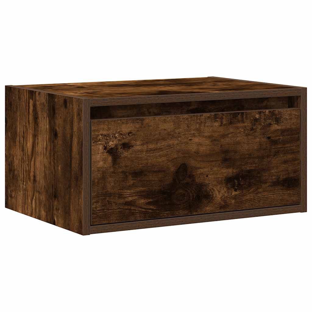 Table de chevet murale avec lumières LED chêne fumé