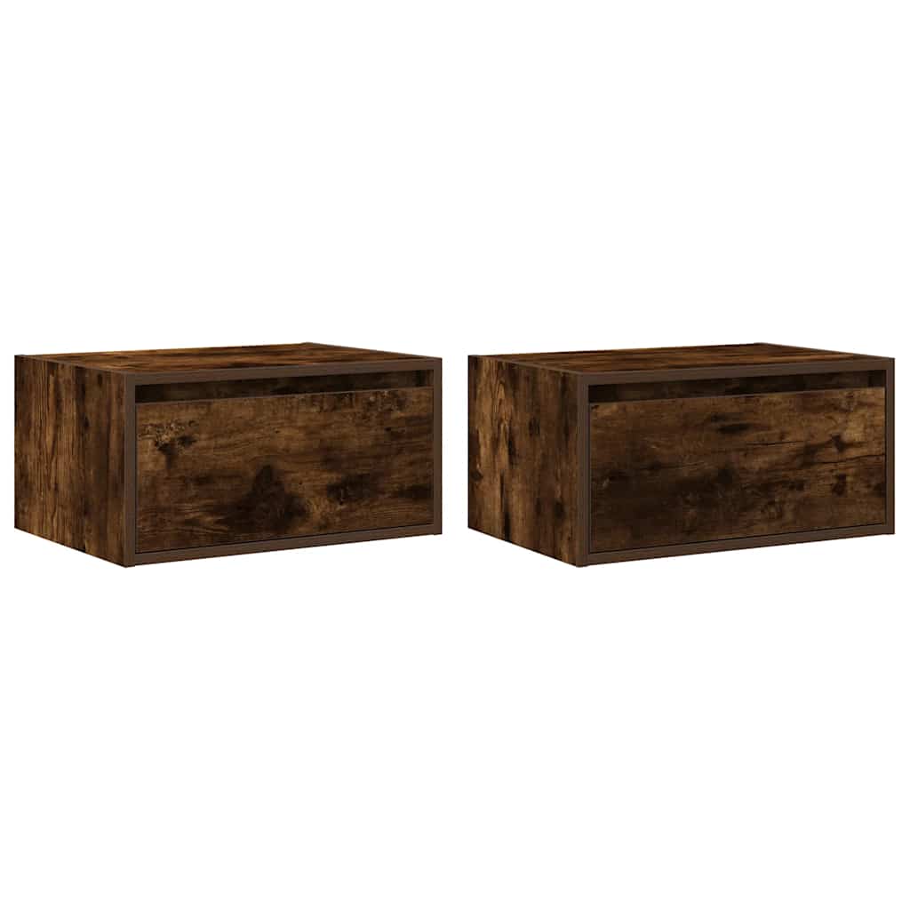 Wall-mounted bedside tables with LED lights 2 pcs. Smoked oak