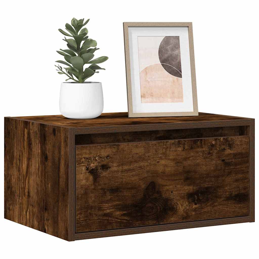 Wall-mounted bedside tables with LED lights 2 pcs. Smoked oak