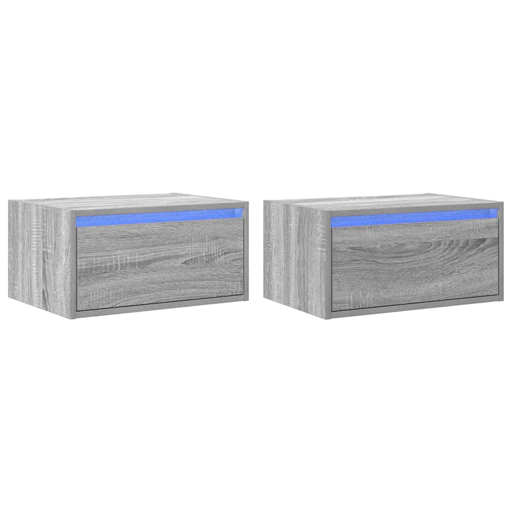 Wall-mounted bedside tables with LED lights 2 pcs. Gray Sonoma