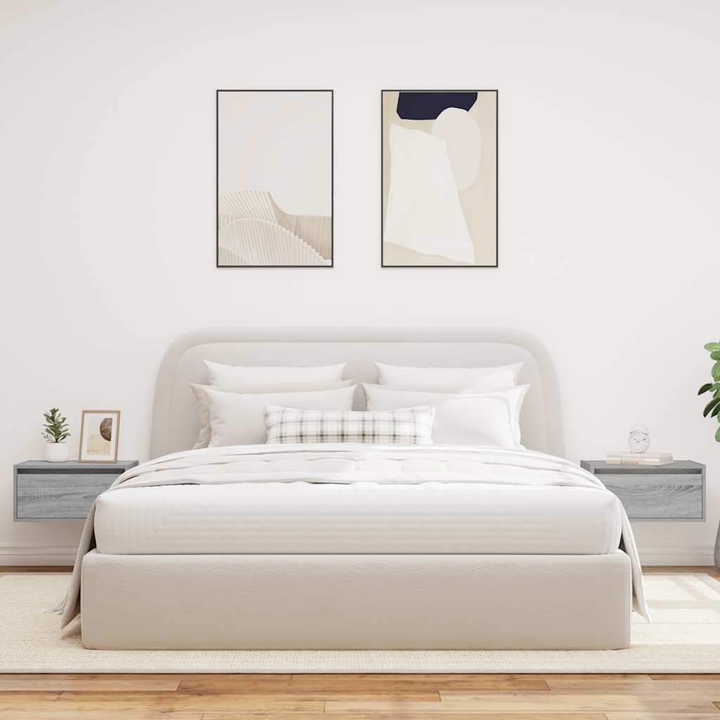 Wall-mounted bedside tables with LED lights 2 pcs. Gray Sonoma