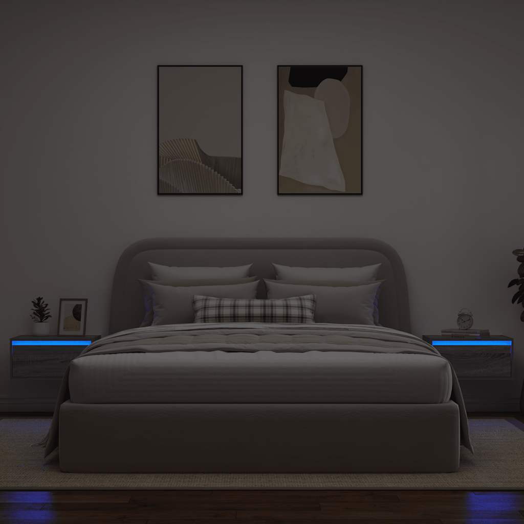 Wall-mounted bedside tables with LED lights 2 pcs. Gray Sonoma