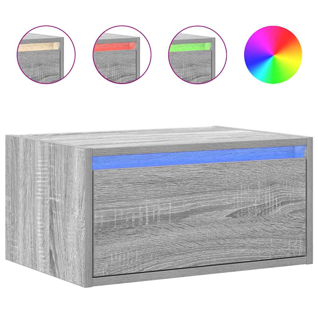 Wall-mounted bedside tables with LED lights 2 pcs. Gray Sonoma