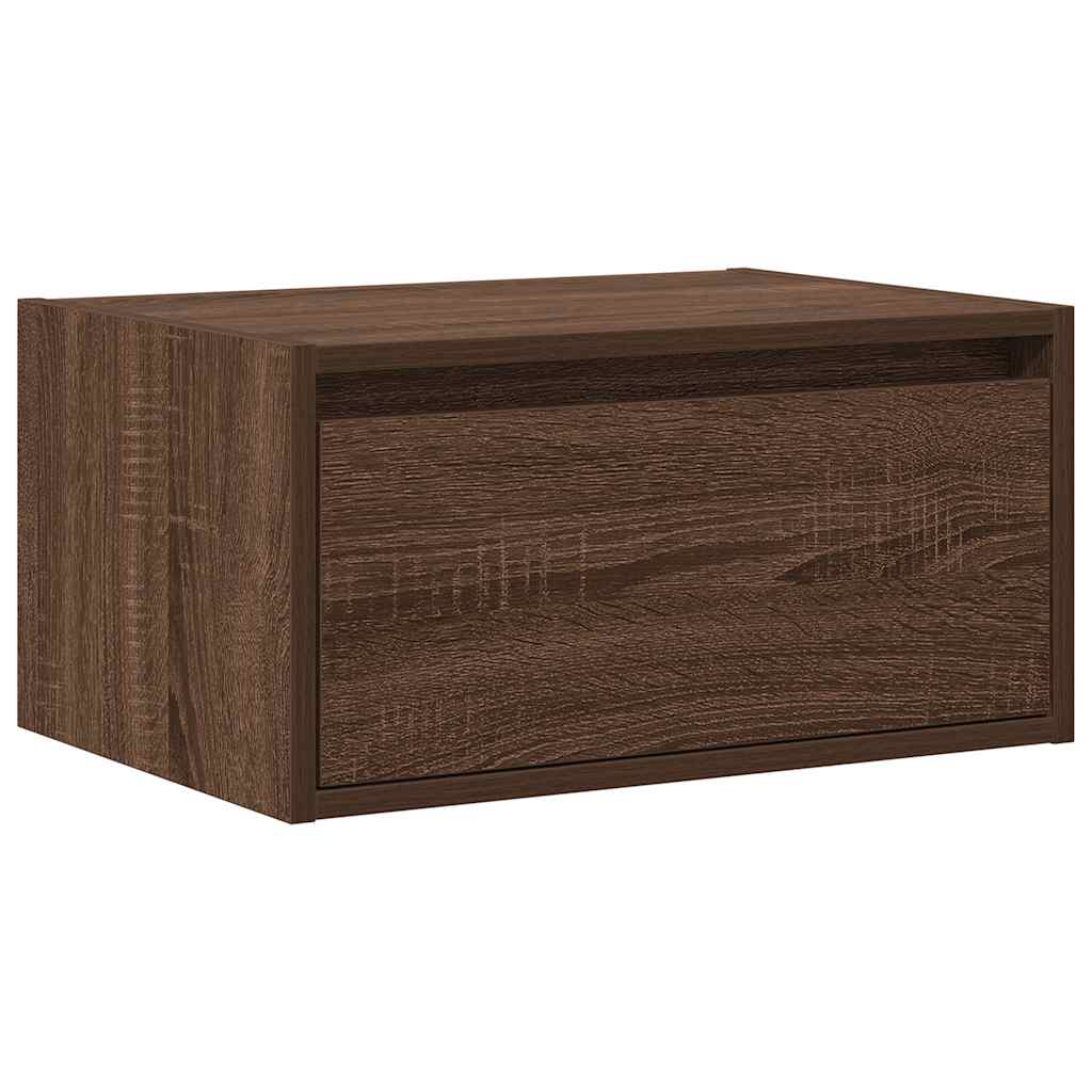 Wall-mounted bedside table with LED lights brown oak look
