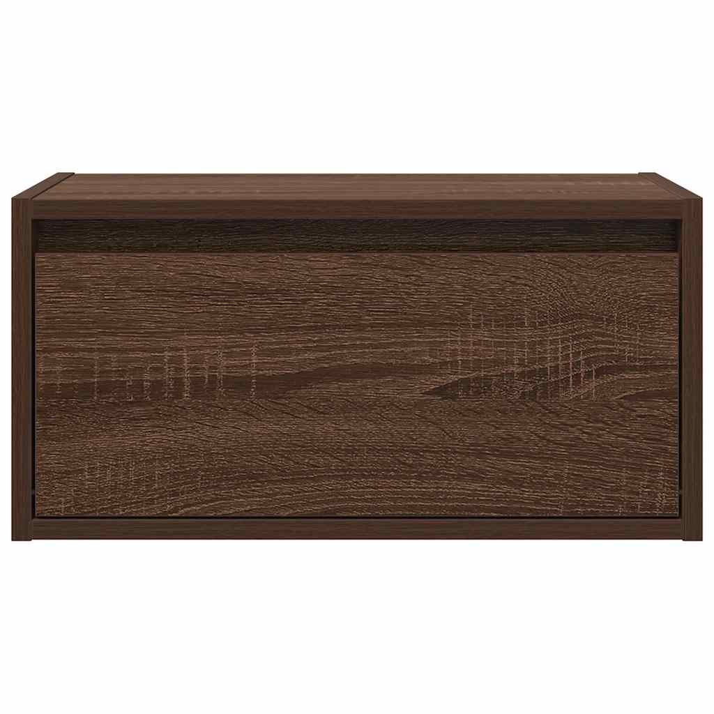Wall-mounted bedside table with LED lights brown oak look