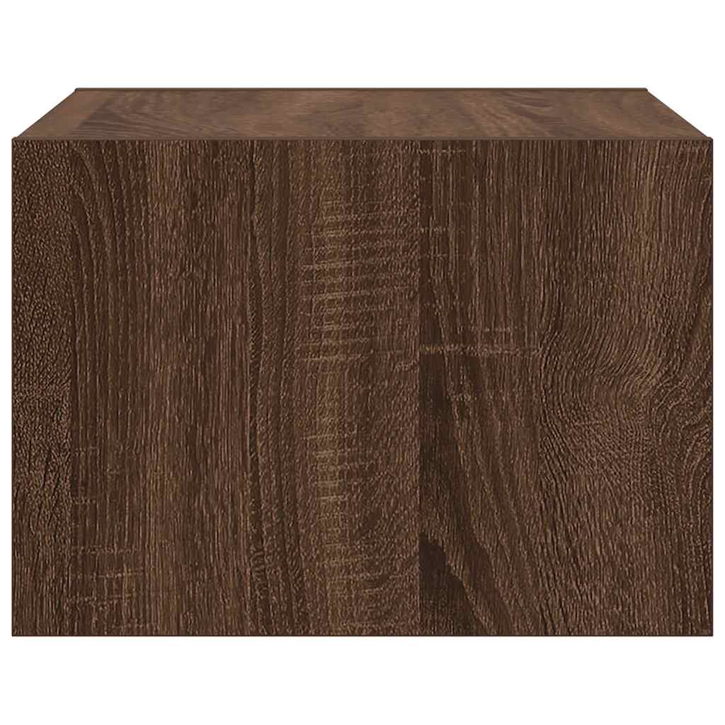 Wall-mounted bedside table with LED lights brown oak look