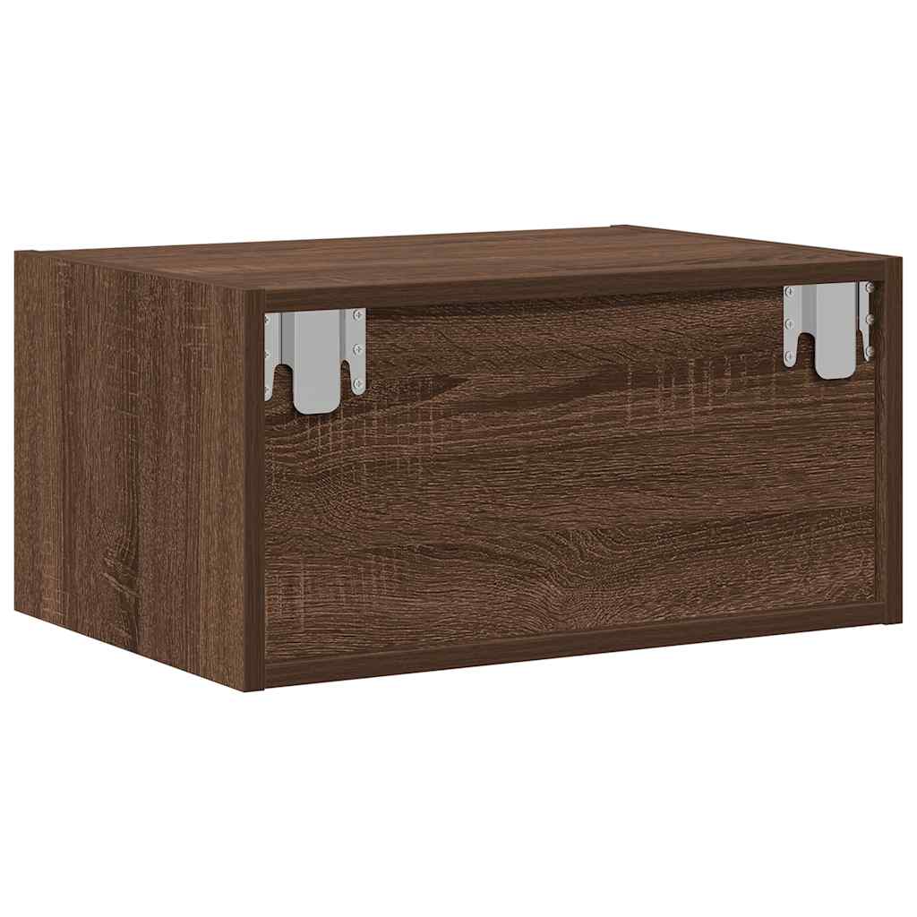 Wall-mounted bedside table with LED lights brown oak look