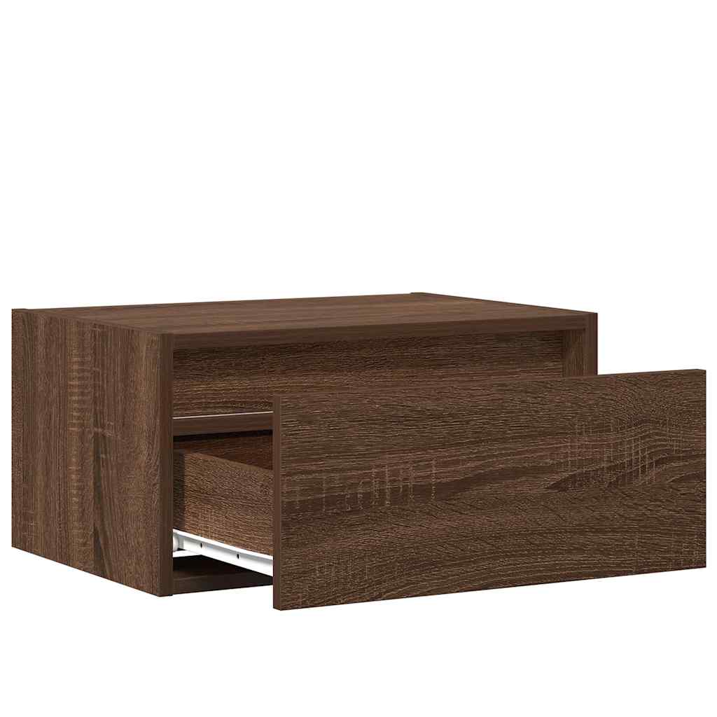 Wall-mounted bedside table with LED lights brown oak look