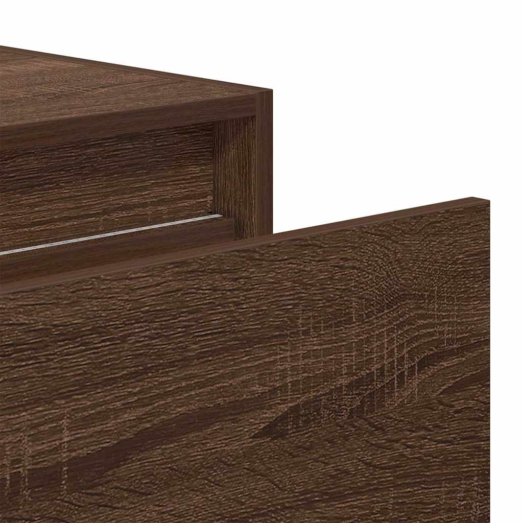 Wall-mounted bedside table with LED lights brown oak look
