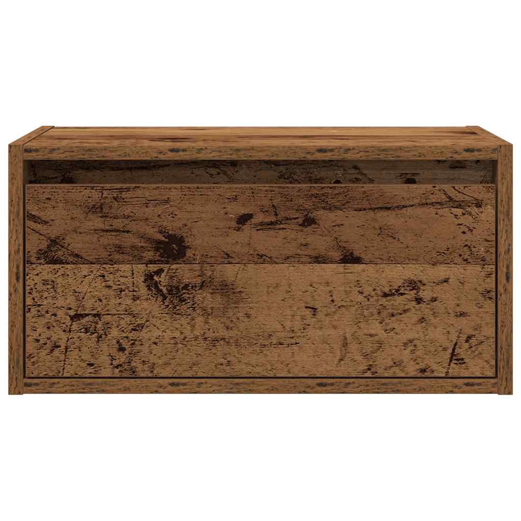 Wall-mounted bedside table with LED lights in reclaimed wood look