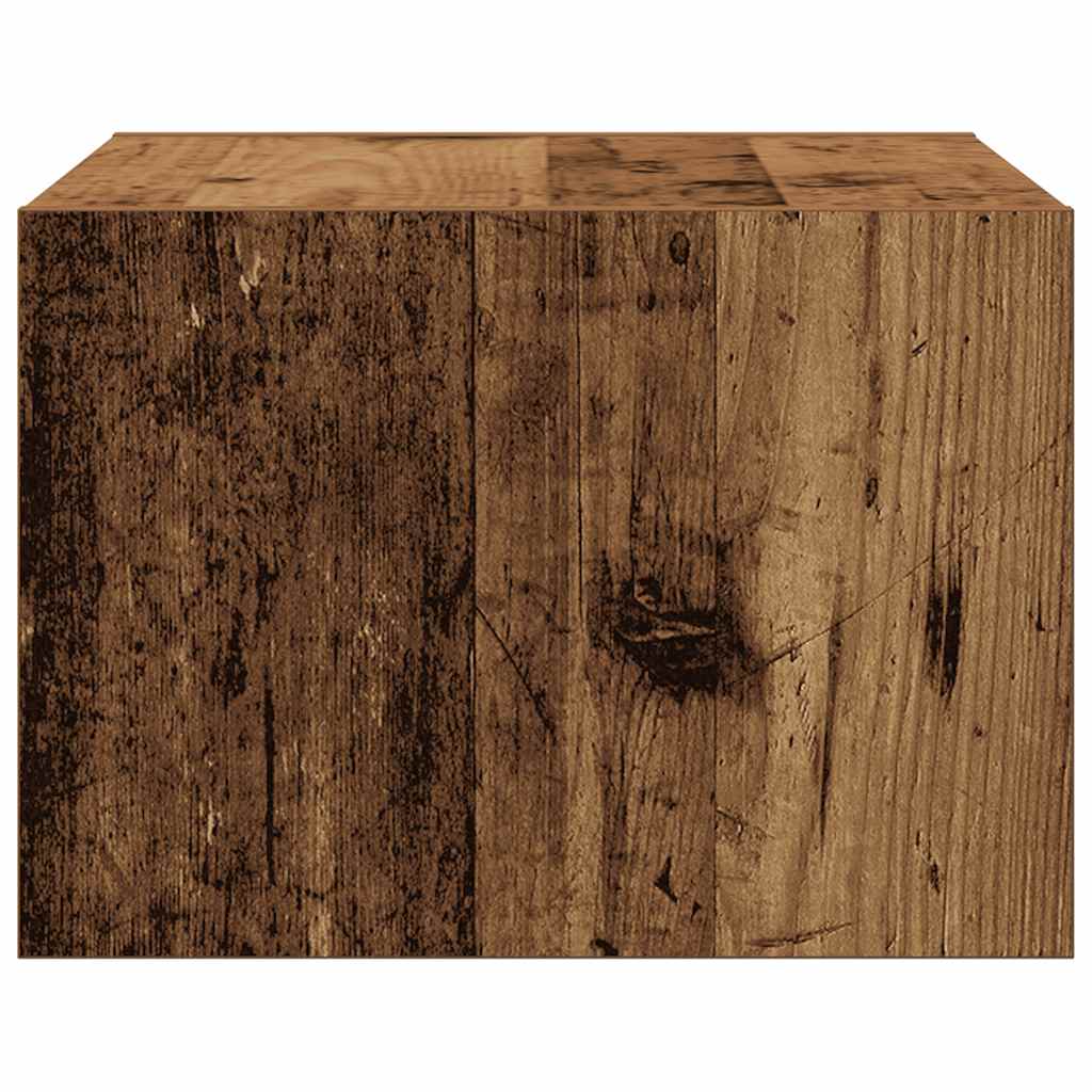 Wall-mounted bedside table with LED lights in reclaimed wood look
