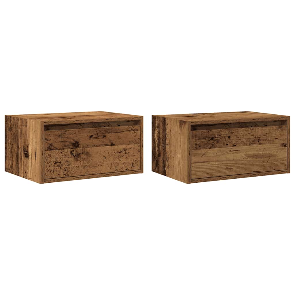 Wall-mounted bedside tables with LED lights (2 pieces) in reclaimed wood look