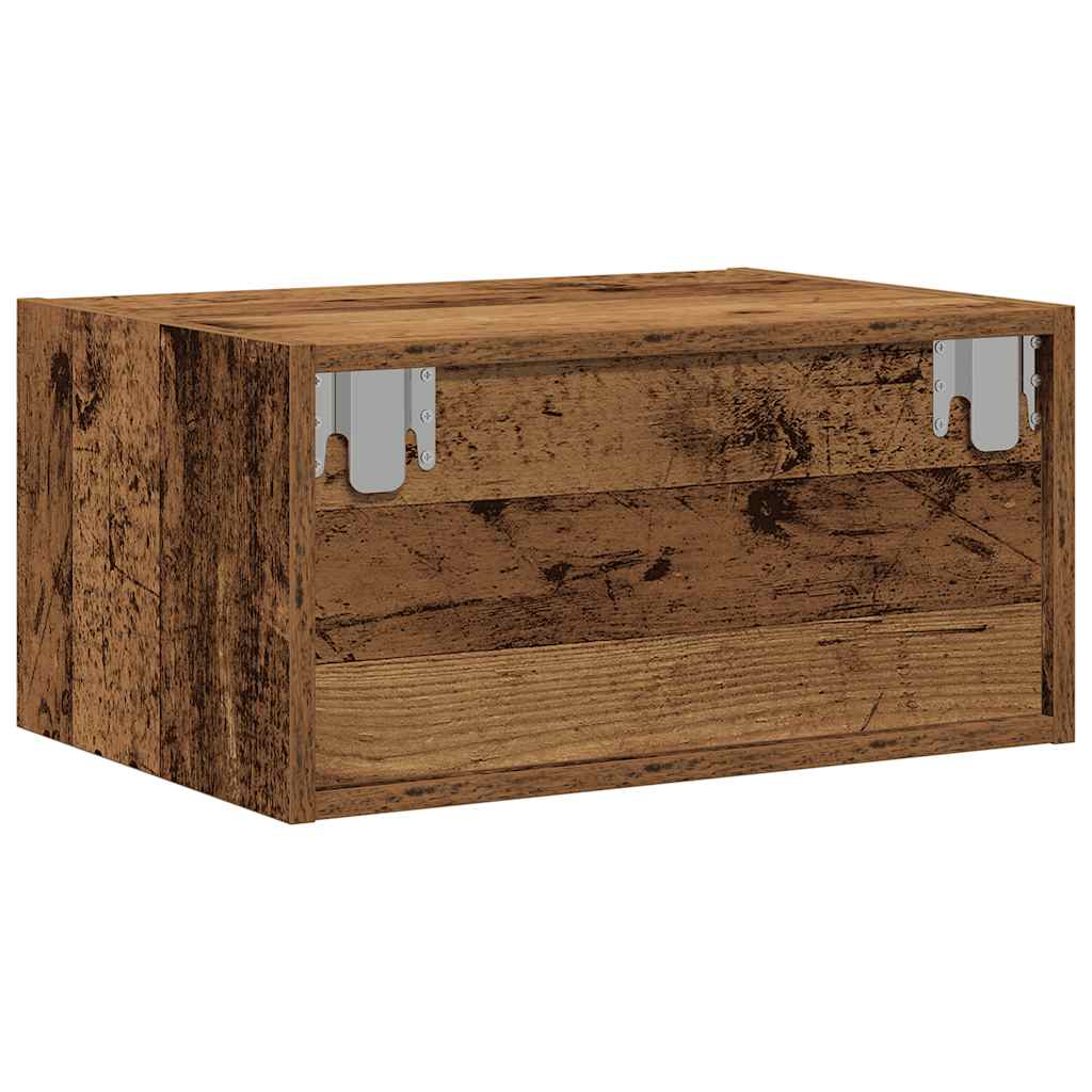 Wall-mounted bedside tables with LED lights (2 pieces) in reclaimed wood look