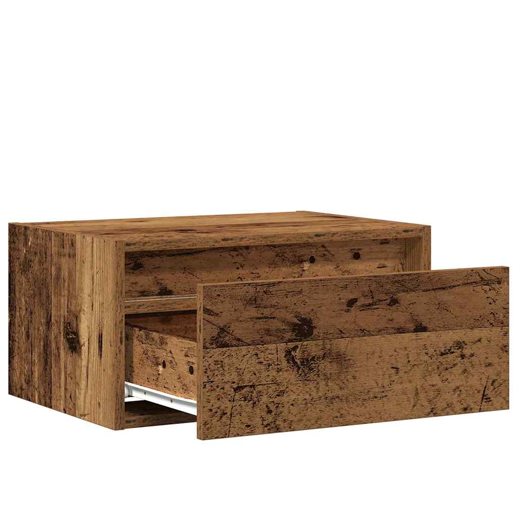 Wall-mounted bedside tables with LED lights (2 pieces) in reclaimed wood look