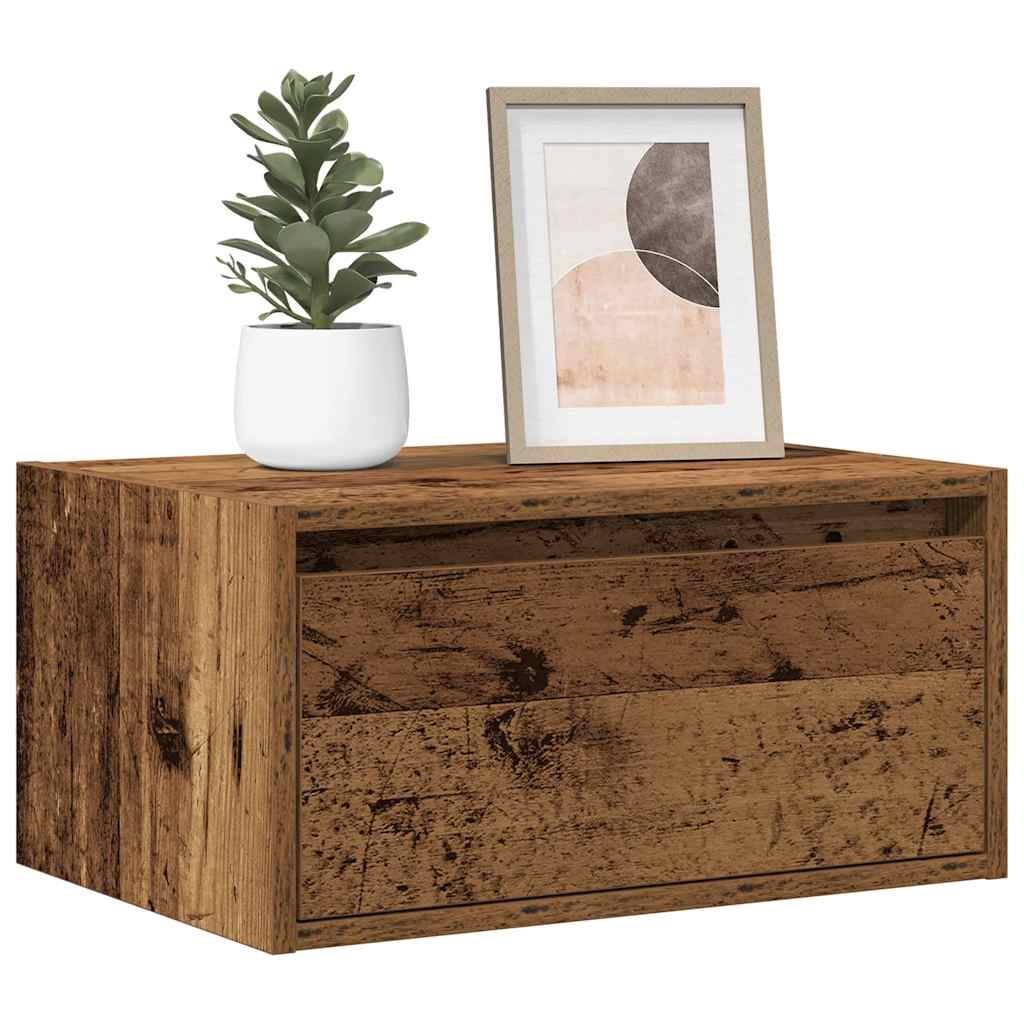 Wall-mounted bedside tables with LED lights (2 pieces) in reclaimed wood look