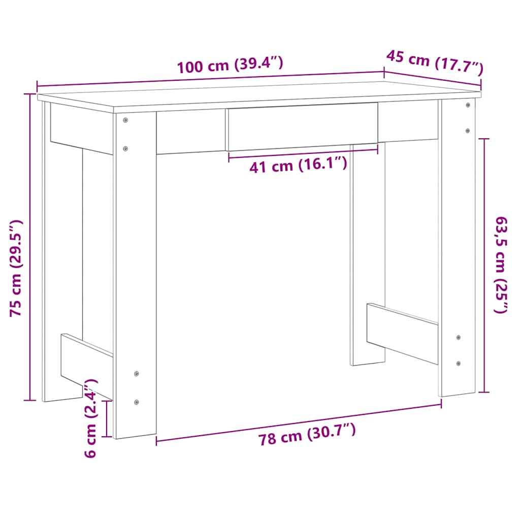 Bureau Gris Sonoma 100x45x75 cm en bois