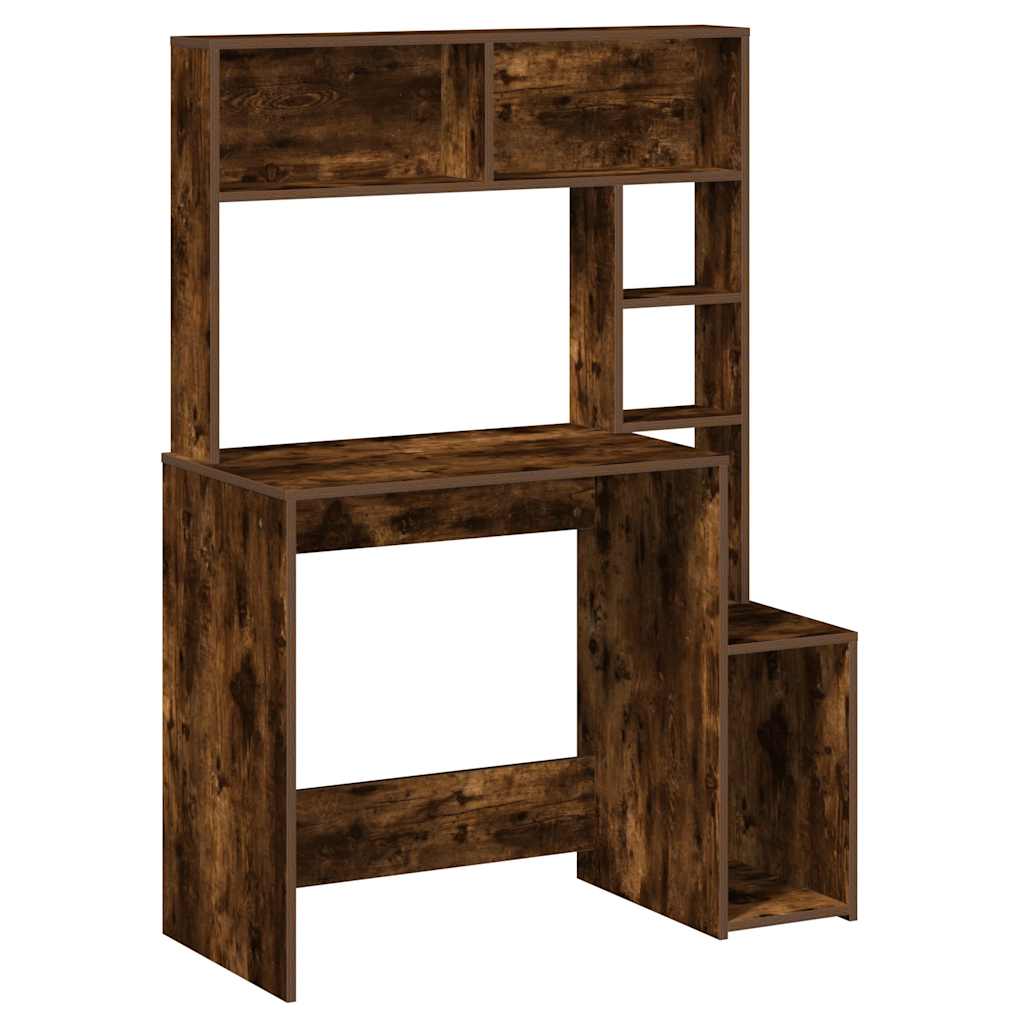 Bureau avec étagère en chêne fumé 100x45x140 cm matériau bois