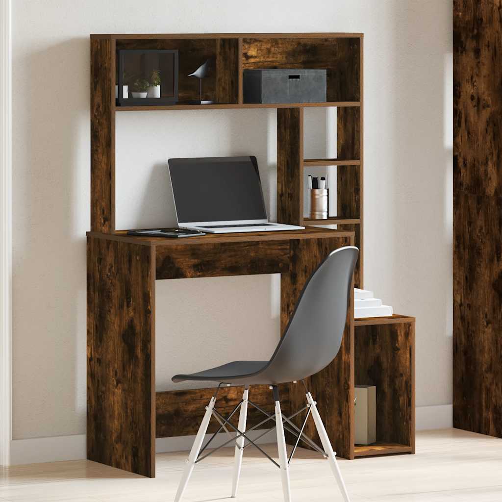 Bureau avec étagère en chêne fumé 100x45x140 cm matériau bois