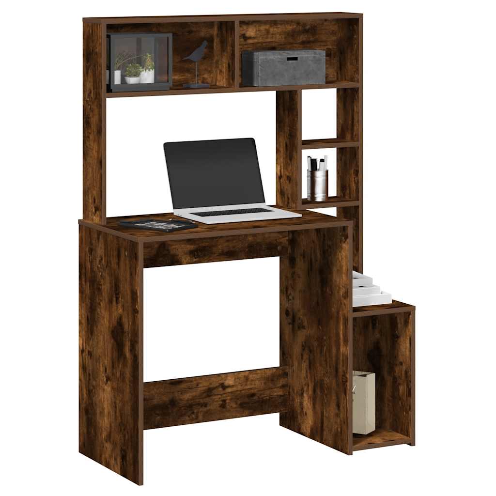 Bureau avec étagère en chêne fumé 100x45x140 cm matériau bois