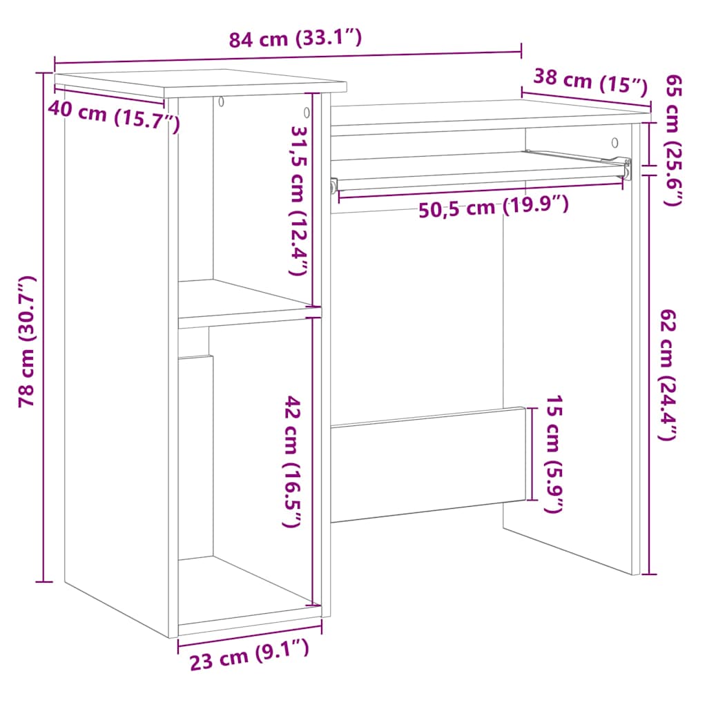 Bureau avec étagères blanc 84x40x78 cm en matériau à base de bois
