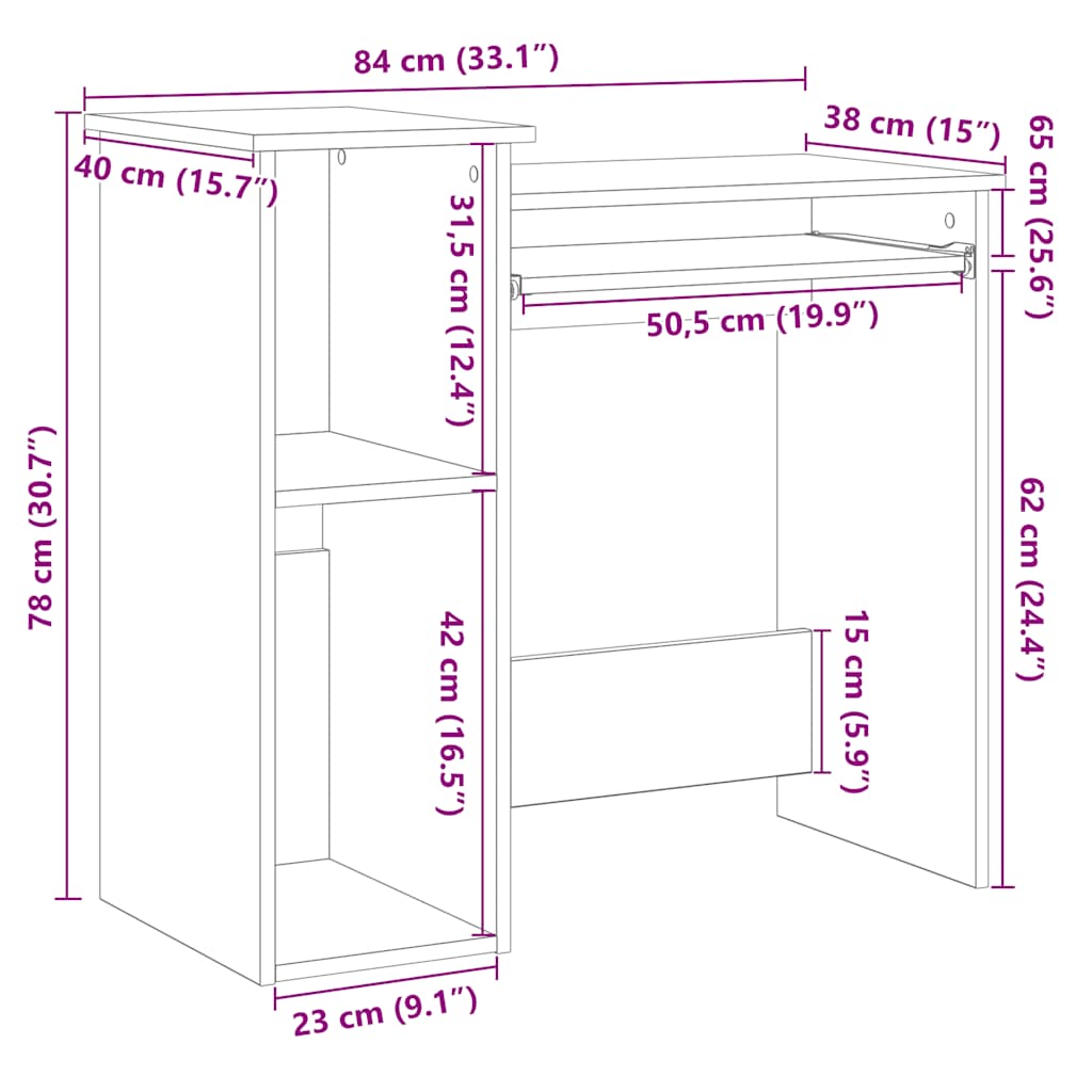 Desk with shelf, reclaimed wood look, 84x40x78cm, wood-based material