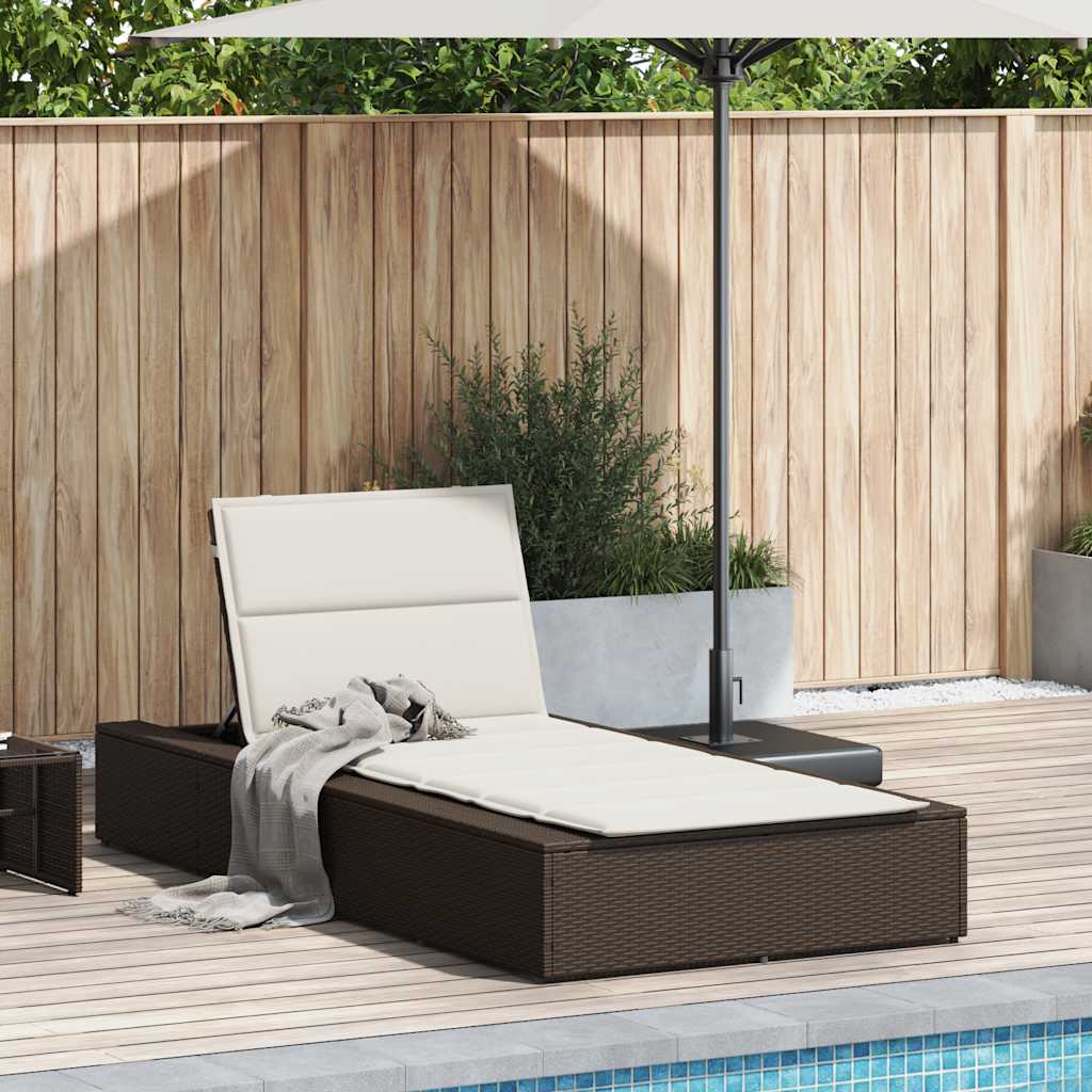 Chaise longue avec coussin flottant en polyrotin marron
