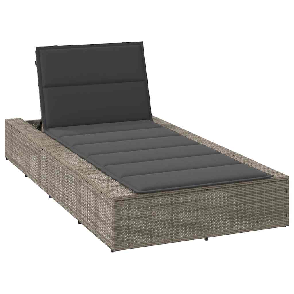 Chaise longue avec coussin flottant en polyrotin gris