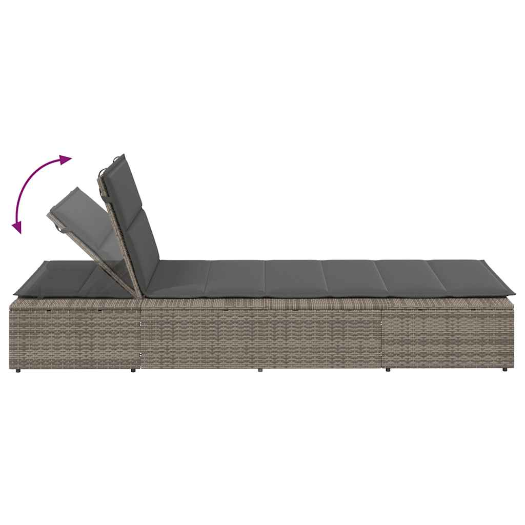 Chaise longue avec coussin flottant en polyrotin gris